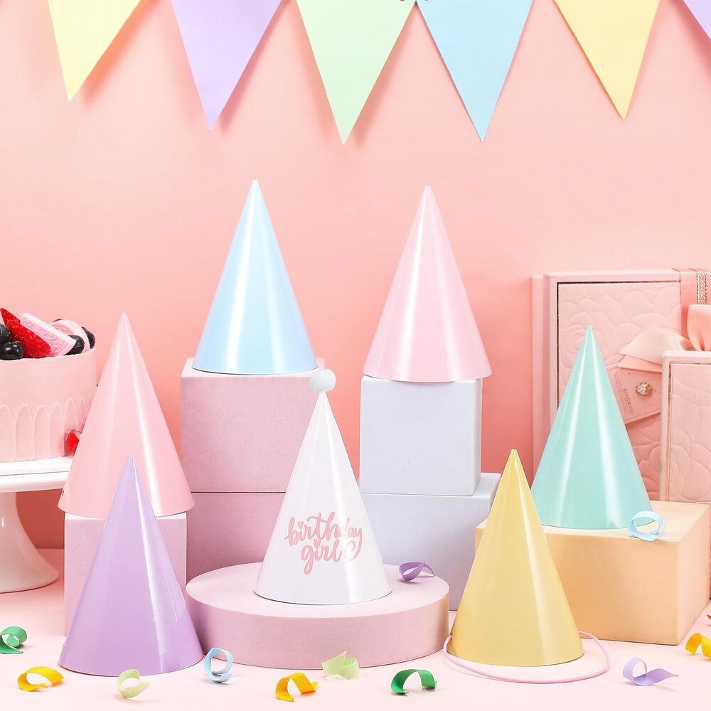 6494 25 Pcs Pastel Rainbow Birthday Hats Rainbow Paper Hats Macaron Pastel